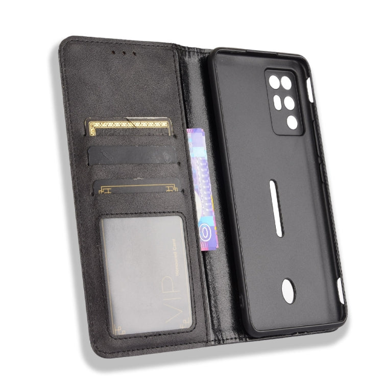 For ZTE nubia Red Magic 6R Magnetic Buckle Retro Crazy Horse Texture Horizontal Flip Leather Case with Holder & Card Slots & Photo Frame(Black) - ZTE Cases by buy2fix | Online Shopping UK | buy2fix