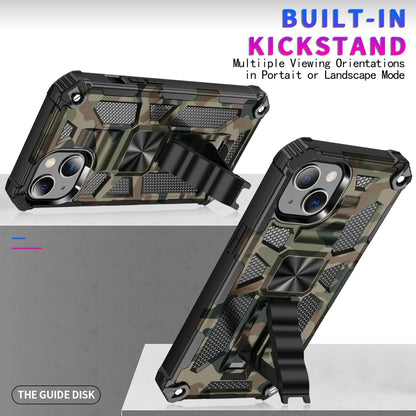 For iPhone 13 mini Camouflage Armor Kickstand TPU + PC Magnetic Phone Case (Army Green) - iPhone 13 mini Cases by buy2fix | Online Shopping UK | buy2fix