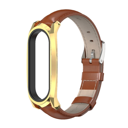 For Xiaomi Mi Band 6 / 5 / 4 / 3 Mijobs GT First Layer Cowhide Watch Band(Oil Brown+Gold) - Watch Bands by MIJOBS | Online Shopping UK | buy2fix