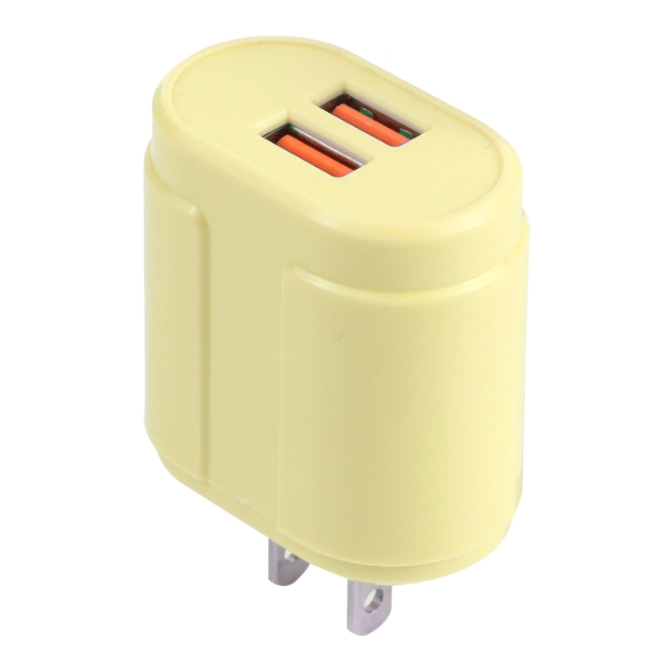 13-22 2.1A Dual USB Macarons Travel Charger, US Plug(Yellow) - Mobile Accessories by buy2fix | Online Shopping UK | buy2fix