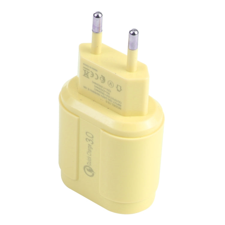 13-3 QC3.0 Single USB Interface Macarons Travel Charger, EU Plug(Yellow) - Mobile Accessories by buy2fix | Online Shopping UK | buy2fix