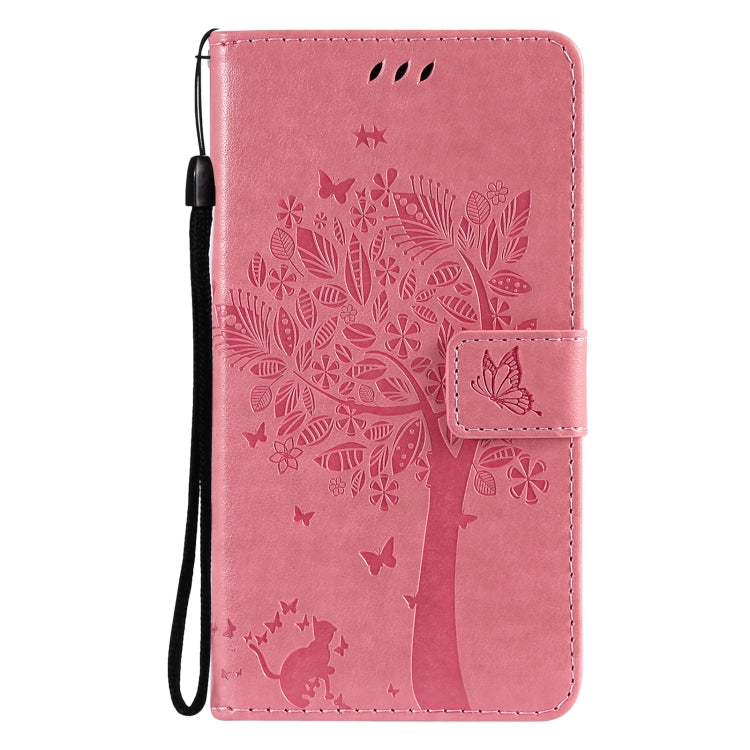 For Huawei P50 Pro Tree & Cat Pattern Pressed Printing Horizontal Flip PU Leather Case with Holder & Card Slots & Wallet & Lanyard(Pink) - Huawei Cases by buy2fix | Online Shopping UK | buy2fix