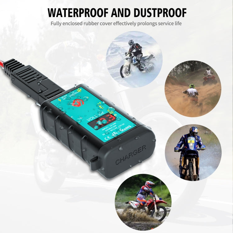 WUPP ZH-1422B3 DC12-24V Motorcycle Square Single USB + PD Fast Charging Charger with Switch + Voltmeter + Integrated SAE Socket + 1.4m OT Terminal Cable - Battery Charger by WUPP | Online Shopping UK | buy2fix