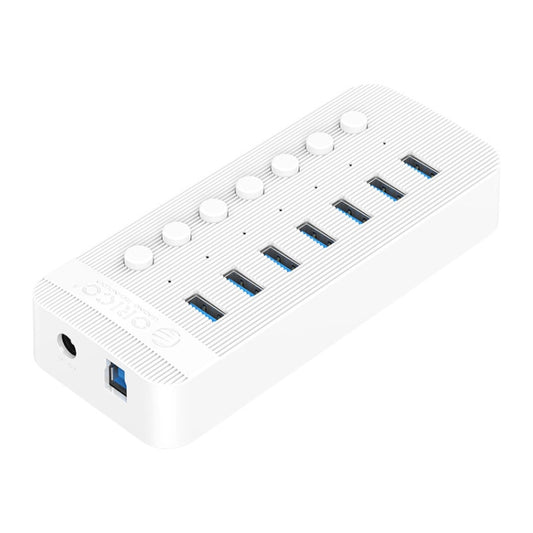 ORICO CT2U3-7AB-WH 7 In 1 Plastic Stripes Multi-Port USB HUB with Individual Switches, EU Plug(White) - USB 3.0 HUB by ORICO | Online Shopping UK | buy2fix