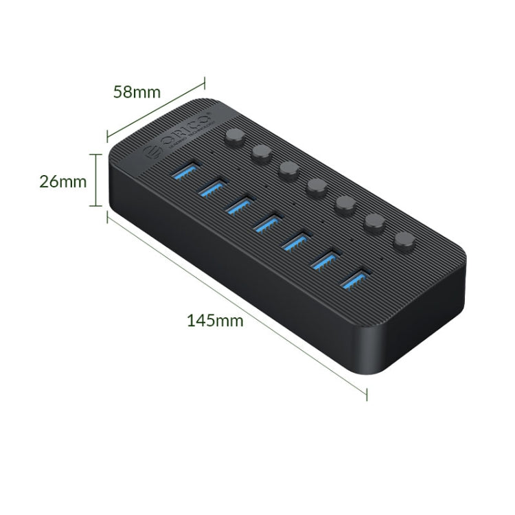 ORICO CT2U3-7AB-BK 7 In 1 Plastic Stripes Multi-Port USB HUB with Individual Switches, AU Plug(Black) - USB 3.0 HUB by ORICO | Online Shopping UK | buy2fix