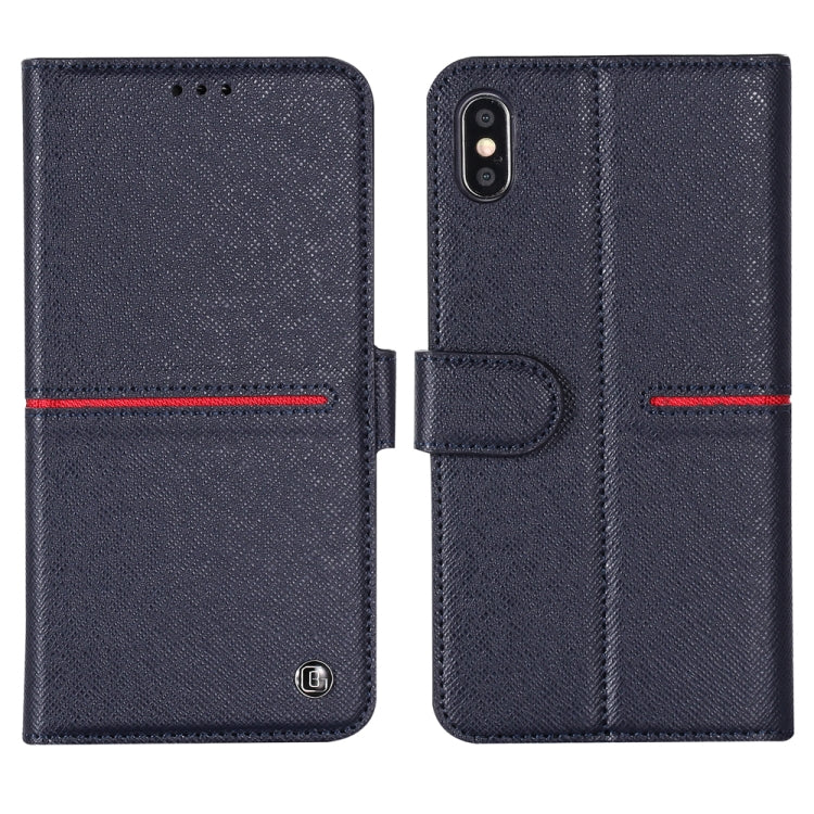 For iPhone XS / X GEBEI Top-grain Leather Horizontal Flip Protective Case with Holder & Card Slots & Wallet & Photo Frame(Blue) - More iPhone Cases by GEBEI | Online Shopping UK | buy2fix