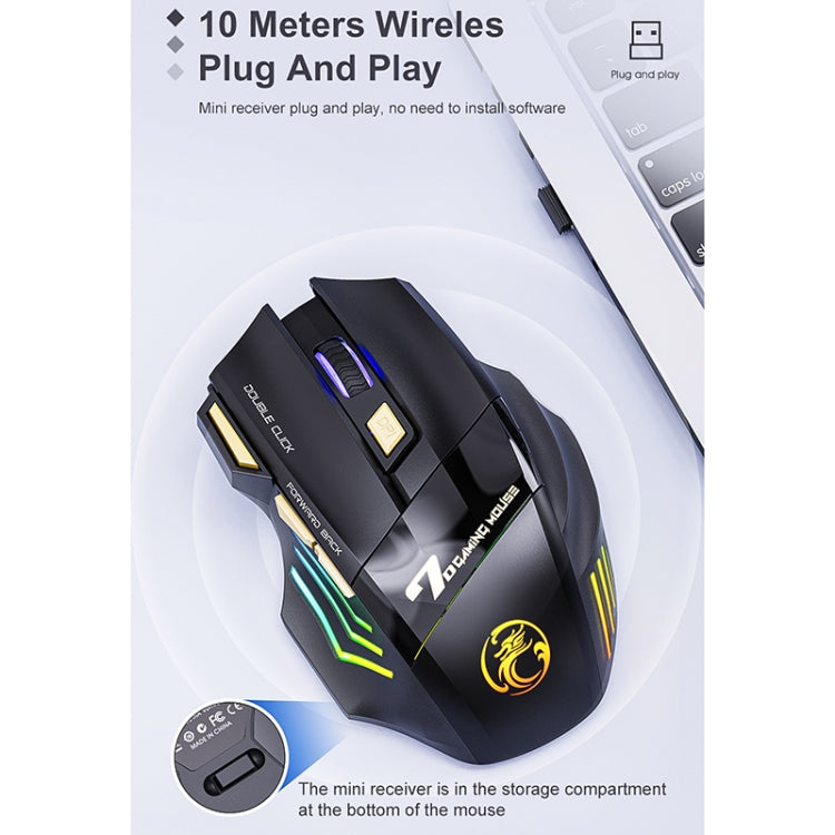 iMICE GW-X7 7-button Silent Rechargeable Wireless Gaming Mouse with Colorful RGB Lights(Black) - Wireless Mice by iMICE | Online Shopping UK | buy2fix