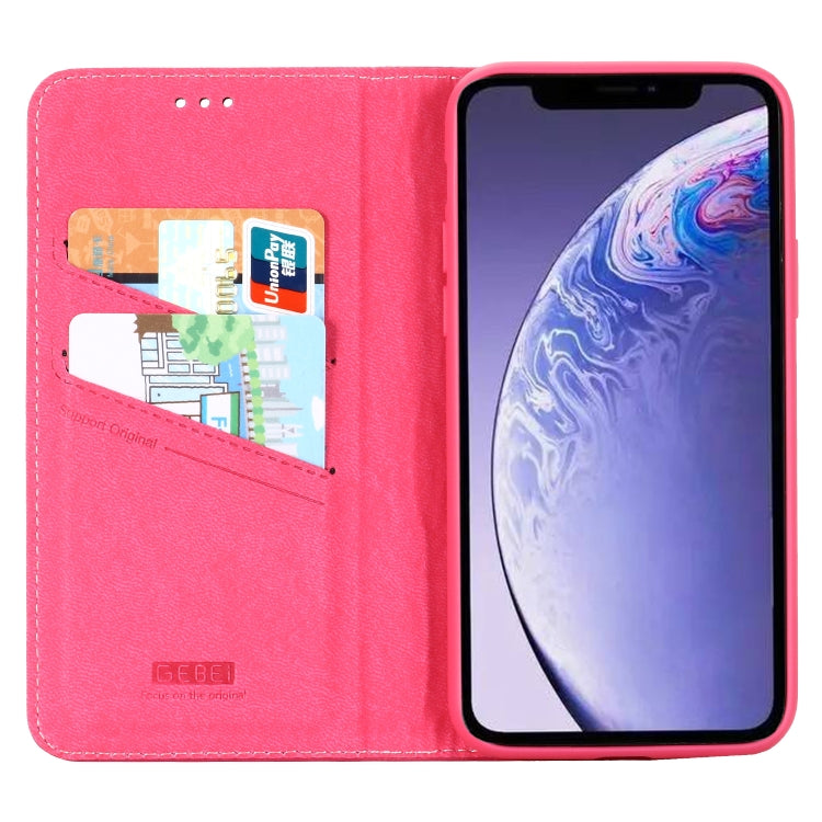 For iPhone 11 Pro GEBEI Top-grain Leather Horizontal Flip Protective Case with Holder & Card Slots(Rose Red) - iPhone 11 Pro Cases by GEBEI | Online Shopping UK | buy2fix