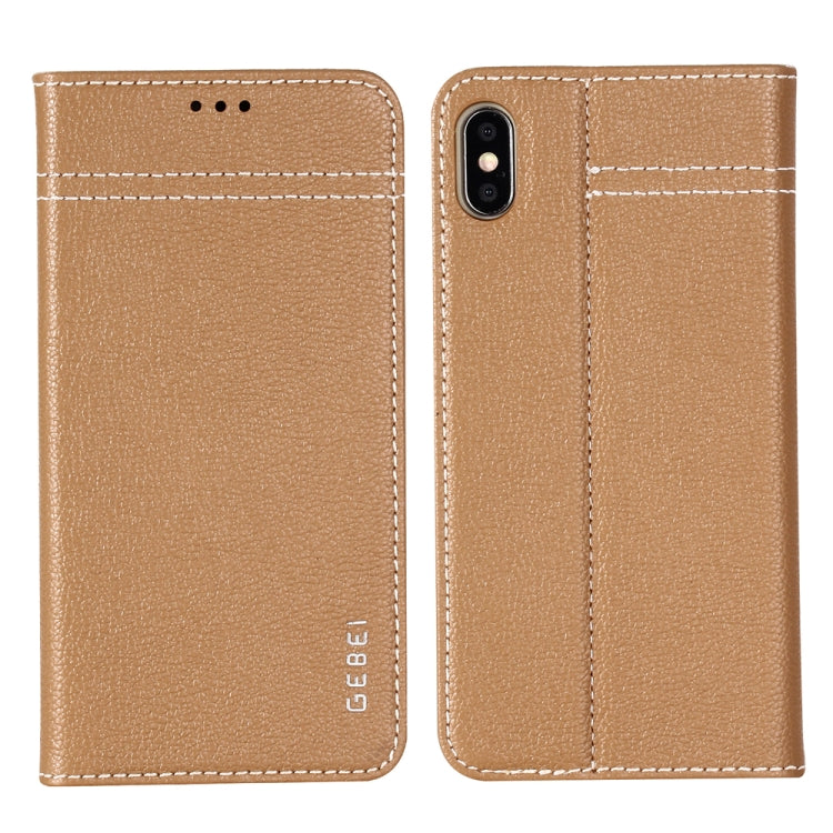 For iPhone XS Max GEBEI Top-grain Leather Horizontal Flip Protective Case with Holder & Card Slots(Khaki) - More iPhone Cases by GEBEI | Online Shopping UK | buy2fix