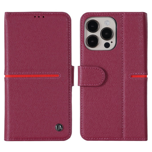 For iPhone 13 Pro Max GEBEI Top-grain Leather Horizontal Flip Protective Case with Holder & Card Slots & Wallet & Photo Frame (Red Wine) - iPhone 13 Pro Max Cases by GEBEI | Online Shopping UK | buy2fix