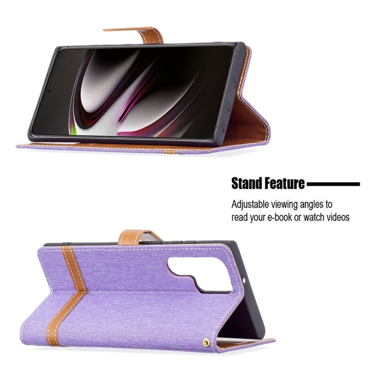 For Samsung Galaxy S22 Ultra 5G Color Matching Denim Texture Leather Case with Holder & Card Slots & Wallet & Lanyard(Purple) - Samsung Accessories by buy2fix | Online Shopping UK | buy2fix