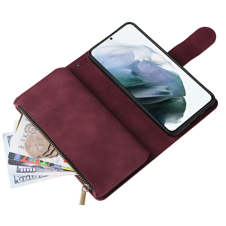 For Samsung Galaxy S22 5G Multifunctional Phone Leather Case with Card Slot & Holder & Zipper Wallet & Photo Frame(Wine Red) - Samsung Accessories by buy2fix | Online Shopping UK | buy2fix