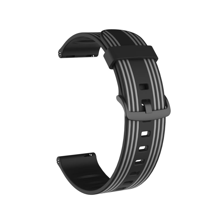 22mm Stripe Silicone Watch Band(Black Grey) - Watch Bands by buy2fix | Online Shopping UK | buy2fix