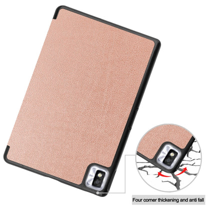 For TCL Tab 10s Three-folding Holder Custer Texture Leather Tablet Case(Rose Gold) - Others by buy2fix | Online Shopping UK | buy2fix