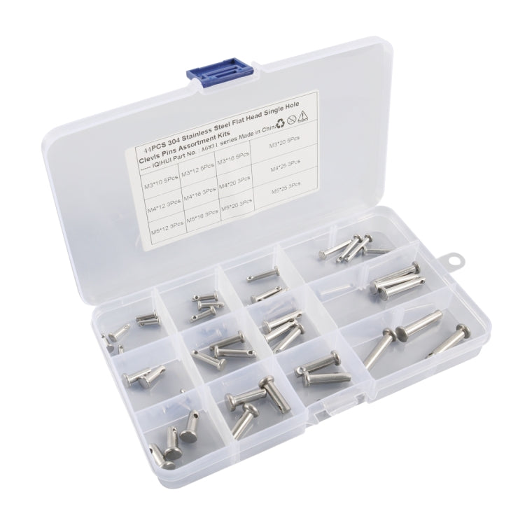 A6831 44 in 1 304 Stainless Steel Flat Head Single Hole Clevis Pins Assortment Kit - In Car by buy2fix | Online Shopping UK | buy2fix