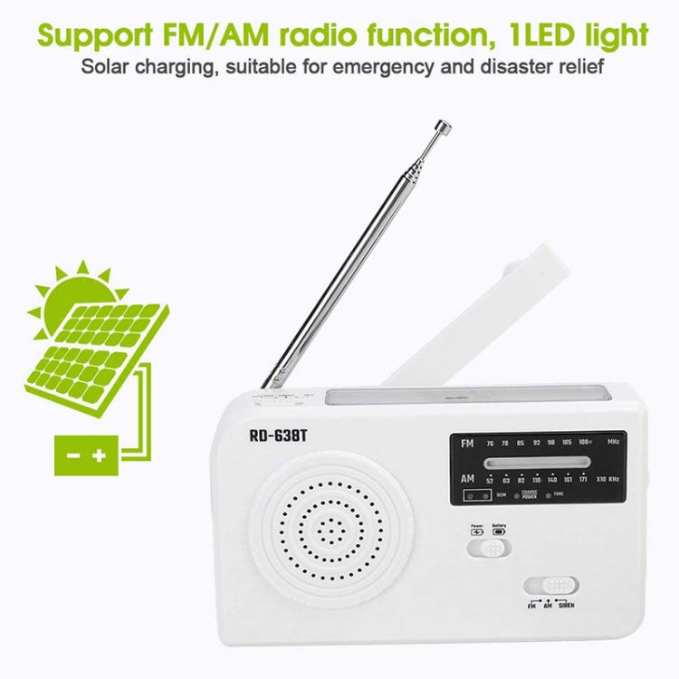 RD-638T Two-band Solar Powered AM / FM Radio Player Flashlight with Dynamo Function(White) - Consumer Electronics by buy2fix | Online Shopping UK | buy2fix