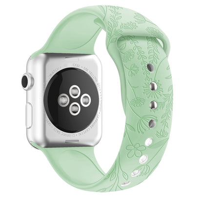 Butterflies Love Flower Embossing Silicone Watch Band For Apple Watch Series 9&8&7 41mm / SE 3&SE 2&6&SE&5&4 40mm / 3&2&1 38mm(Light Green) - Watch Bands by buy2fix | Online Shopping UK | buy2fix