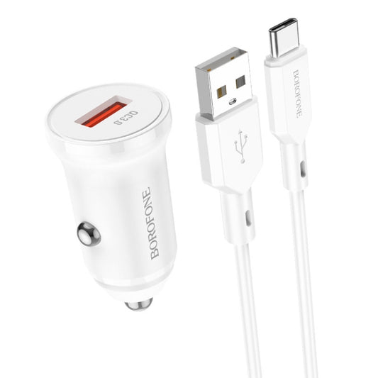 Borofone BZ18 Single USB Port QC3.0 Car Charger with Type-C / USB-C Charging Cable(White) - Car Charger by Borofone | Online Shopping UK | buy2fix