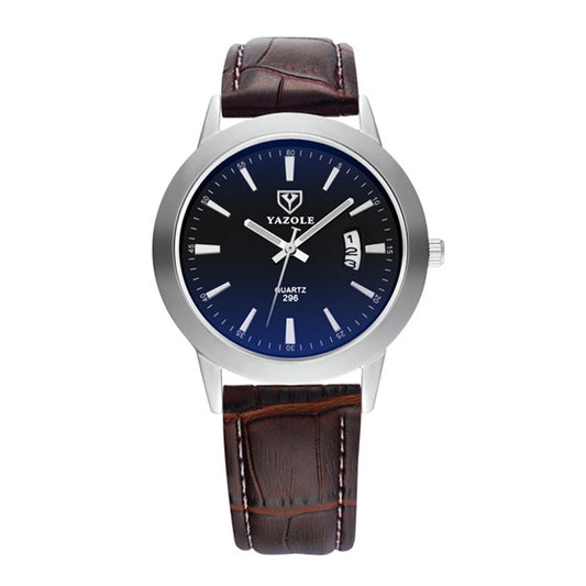 YAZOLE 296 Calendar Waterproof Luminous Quartz Watch(Black+Brown) - Leather Strap Watches by YAZOLE | Online Shopping UK | buy2fix