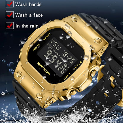 SANDA 2126 Tempered Mirror Luminous Waterproof Dual Display Electronic Watch(Black Rose Gold) - Silicone Strap Watches by SANDA | Online Shopping UK | buy2fix