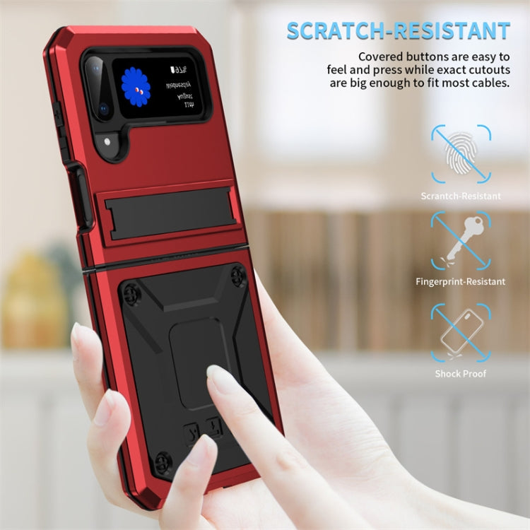 For Samsung Galaxy Z Flip4 Metal Shock-proof Phone Case With Holder(Red) - Galaxy Z Flip4 5G Cases by buy2fix | Online Shopping UK | buy2fix