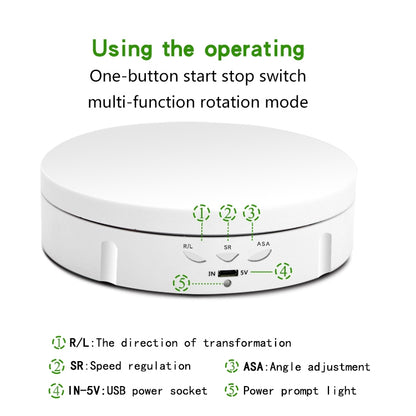 14.6cm Remote USB Electric Rotating Turntable Display Stand, Load: 10kg(White) - Camera Accessories by buy2fix | Online Shopping UK | buy2fix