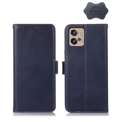 For Motorola Moto G32 Crazy Horse Top Layer Cowhide Leather Phone Case(Blue) - Motorola Cases by buy2fix | Online Shopping UK | buy2fix