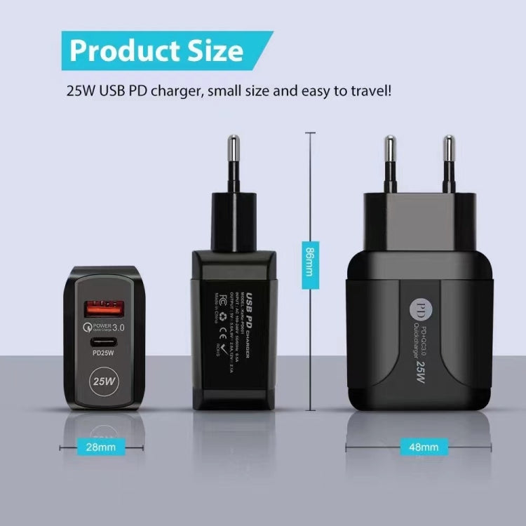 25W PD Type-C + QC3.0 USB Ports Travel Charger, Plug Type:US Plug(Black) - Mobile Accessories by buy2fix | Online Shopping UK | buy2fix