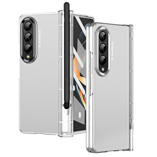 For Samsung Galaxy Z Fold4 Skin Feel Two-color Contact Lens Hinge Flip Phone Case with Pen Slot(Transparent) - Galaxy Z Fold4 5G Cases by buy2fix | Online Shopping UK | buy2fix