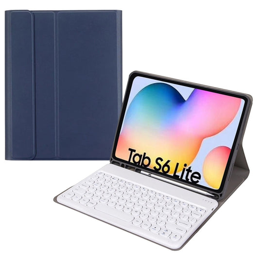 Round Cap Bluetooth Keyboard Leather Case with Pen Slot, without Touchpad For Samsung Galaxy Tab S7(Dark Blue+White Keyboard) - Samsung Keyboard by buy2fix | Online Shopping UK | buy2fix