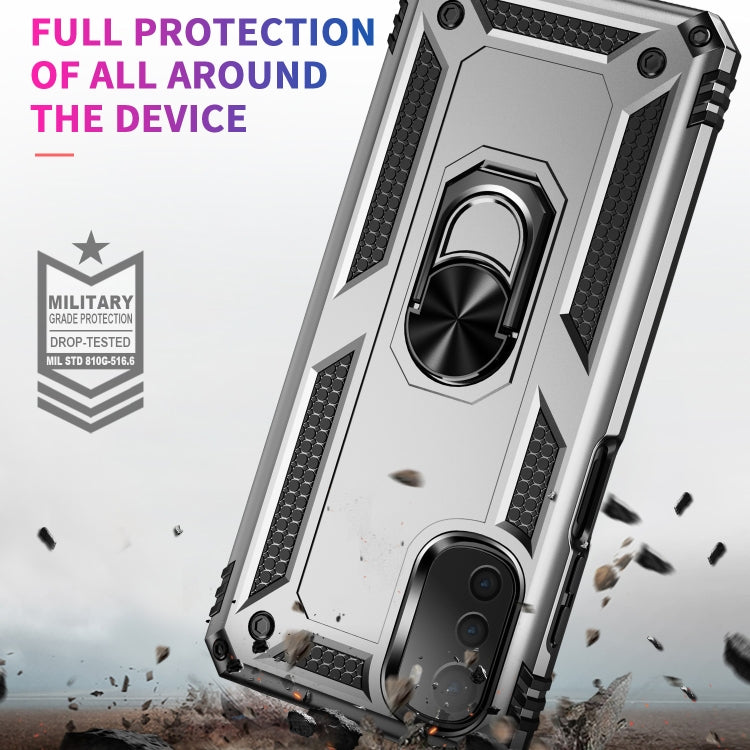 For Motorola Moto E32 4G Shockproof TPU + PC Phone Case with 360 Degree Rotating Holder(Silver) - Motorola Cases by buy2fix | Online Shopping UK | buy2fix