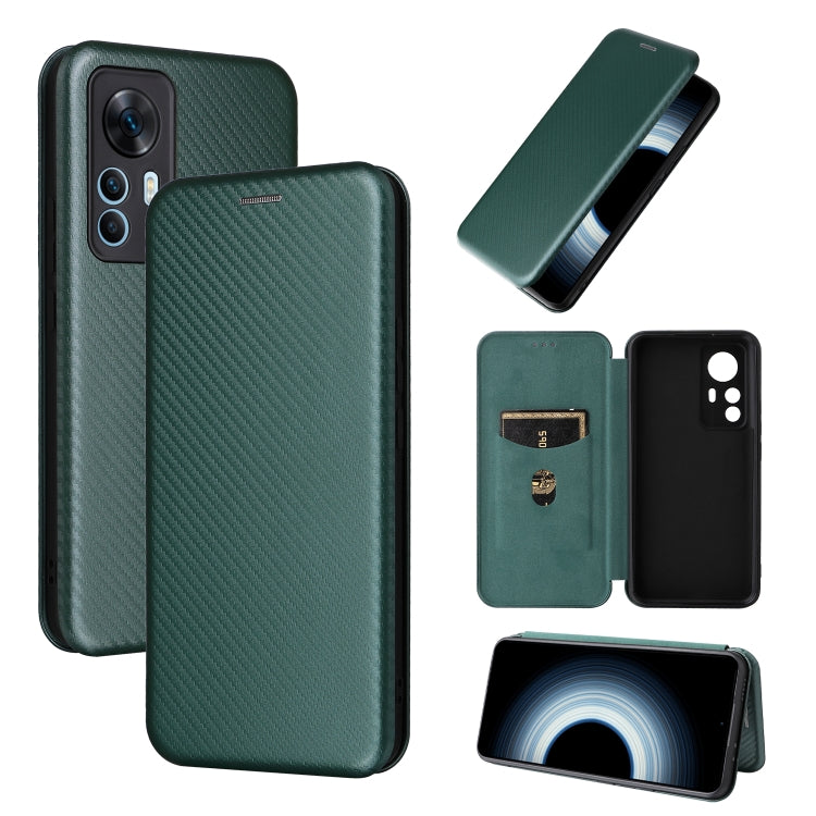 For Xiaomi 12T / 12T Pro / Redmi K50 Ultra Carbon Fiber Texture Flip Leather Phone Case(Green) - Xiaomi Cases by buy2fix | Online Shopping UK | buy2fix