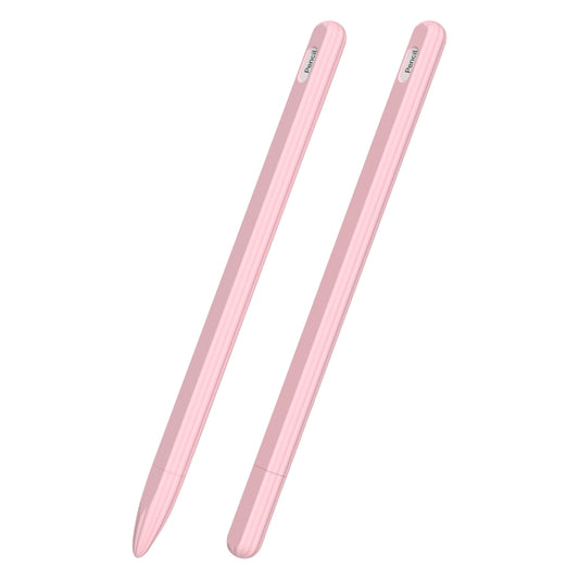 3 in 1 Striped Liquid Silicone Stylus Case with Two Tip Caps For Apple Pencil 1(Pink) - Pencil Accessories by buy2fix | Online Shopping UK | buy2fix