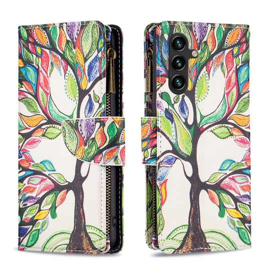 For Samsung Galaxy A14 5G Colored Drawing Pattern Zipper Leather Phone Case(Big Tree) - Galaxy Phone Cases by buy2fix | Online Shopping UK | buy2fix
