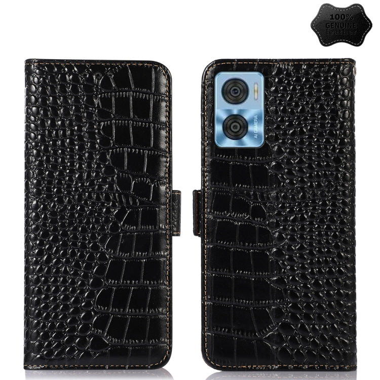 For Motorola Moto E22/E22i Crocodile Top Layer Cowhide Leather Phone Case(Black) - Motorola Cases by buy2fix | Online Shopping UK | buy2fix