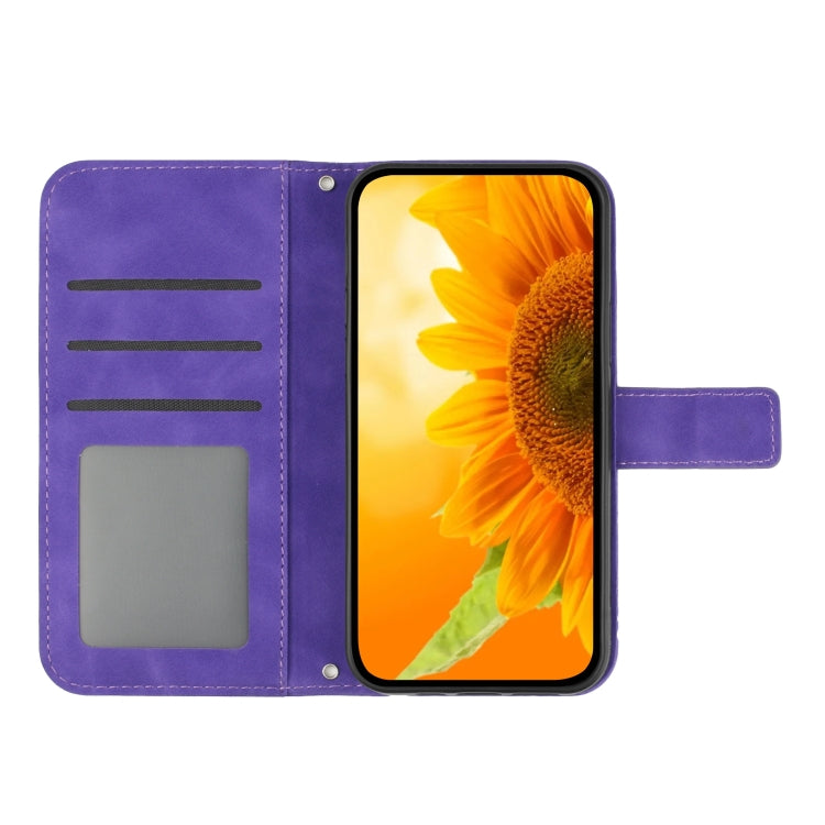 For Samsung Galaxy A14 5G Skin Feel Sun Flower Pattern Flip Leather Phone Case with Lanyard(Dark Purple) - Galaxy Phone Cases by buy2fix | Online Shopping UK | buy2fix