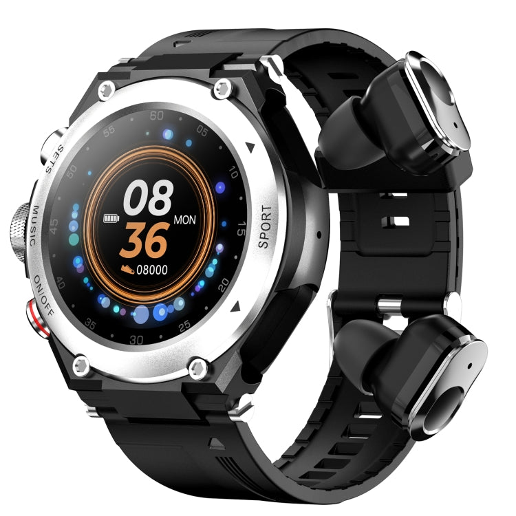 T92 1.28 inch IPS Touch Screen 2 in 1 Bluetooth Headset Smart Watch, Support Heart Rate Monitoring/Bluetooth Music(Silver) - Smart Wear by buy2fix | Online Shopping UK | buy2fix