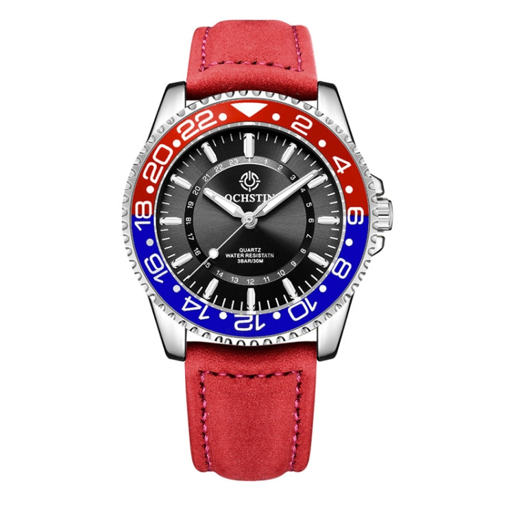 Ochstin 5019G Fashion Business Waterproof Leather Strap Quartz Watch(Black+Black+Red) - Leather Strap Watches by OCHSTIN | Online Shopping UK | buy2fix