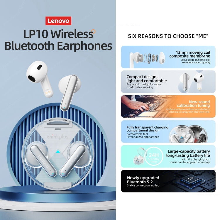 Lenovo LP10 TWS Wireless Bluetooth 5.2 Noise Reduction Earphone with Mic(Black) - TWS Earphone by Lenovo | Online Shopping UK | buy2fix