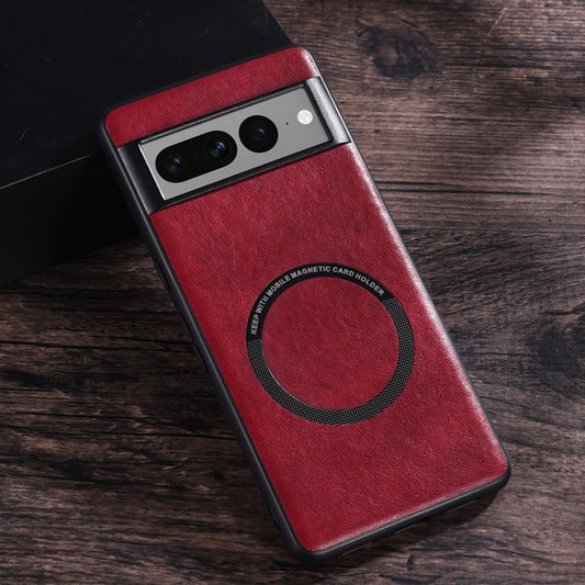 For Google Pixel 7 Magsafe Magnetic Ring Leather Texture Phone Case(Red) - Google Cases by buy2fix | Online Shopping UK | buy2fix