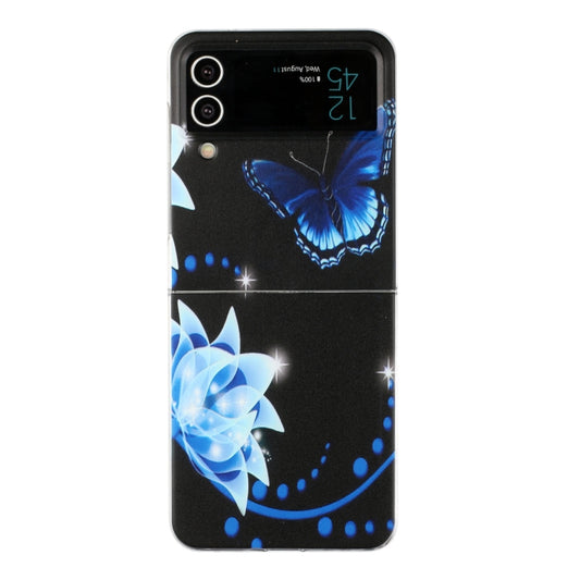For Samsung Galaxy Z Flip 3 5G Foldable Colored Drawing PC Phone Case(Blue Butterfly Flower) - Galaxy Phone Cases by buy2fix | Online Shopping UK | buy2fix