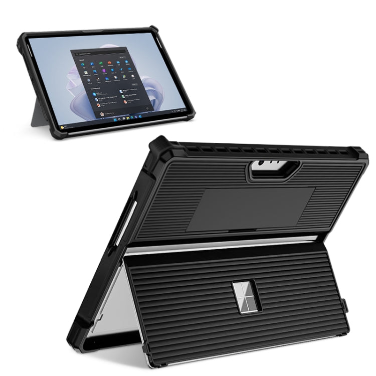 For Microsoft Surface Pro 9 Striped Hollow Tablet Case with Holder Cover(Black) - Others by buy2fix | Online Shopping UK | buy2fix