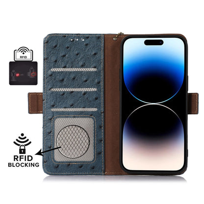 For Samsung Galaxy S23+ 5G Ostrich Pattern Genuine Leather RFID Phone Case(Blue) - Galaxy S23+ 5G Cases by buy2fix | Online Shopping UK | buy2fix