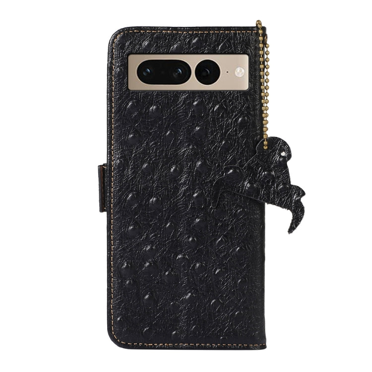 For Google Pixel 7 Ostrich Pattern Genuine Leather RFID Phone Case(Black) - Google Cases by buy2fix | Online Shopping UK | buy2fix