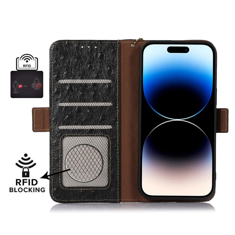 For Google Pixel 7 Ostrich Pattern Genuine Leather RFID Phone Case(Black) - Google Cases by buy2fix | Online Shopping UK | buy2fix