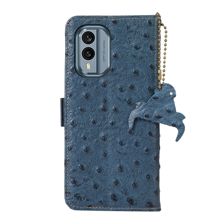 For Nokia X30 5G Ostrich Pattern Genuine Leather RFID Phone Case(Blue) - Nokia Cases by buy2fix | Online Shopping UK | buy2fix