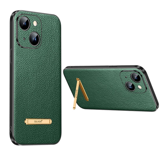 For iPhone 14 SULADA Famous Artisan Series Litchi Leather PC + TPU Phone Case(Dark Green) - iPhone 14 Cases by SULADA | Online Shopping UK | buy2fix