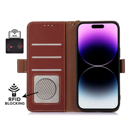 For Google Pixel 7 Pro Genuine Leather Magnetic RFID Leather Phone Case(Coffee) - Google Cases by buy2fix | Online Shopping UK | buy2fix