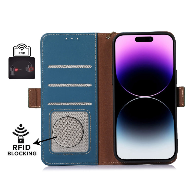 For Google Pixel 7 Genuine Leather Magnetic RFID Leather Phone Case(Blue) - Google Cases by buy2fix | Online Shopping UK | buy2fix
