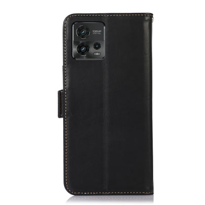 For Motorola Moto G72 Magnetic Crazy Horse Texture Genuine Leather RFID Phone Case(Black) - Motorola Cases by buy2fix | Online Shopping UK | buy2fix